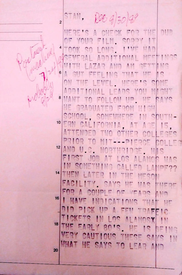 George Knapp to Stanton Friedman - first page