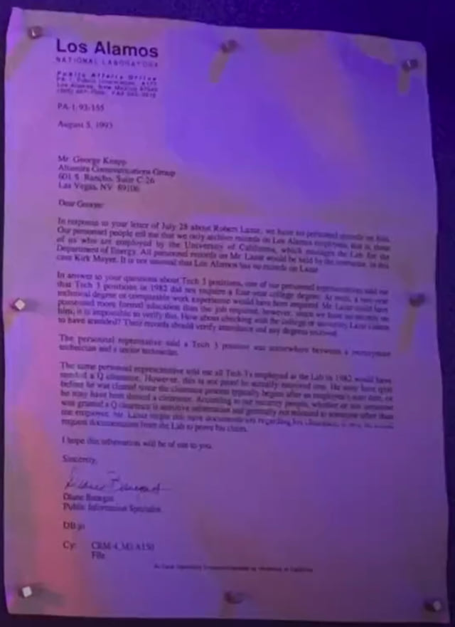 Los Alamos National Laboratory to George Knapp - first page