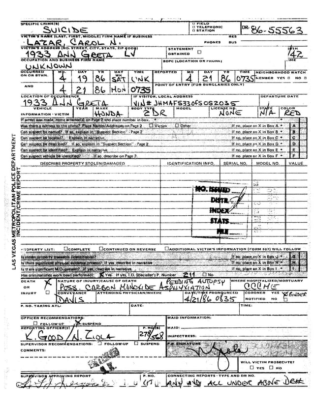 Metro Police report - case 86-55563 - first page